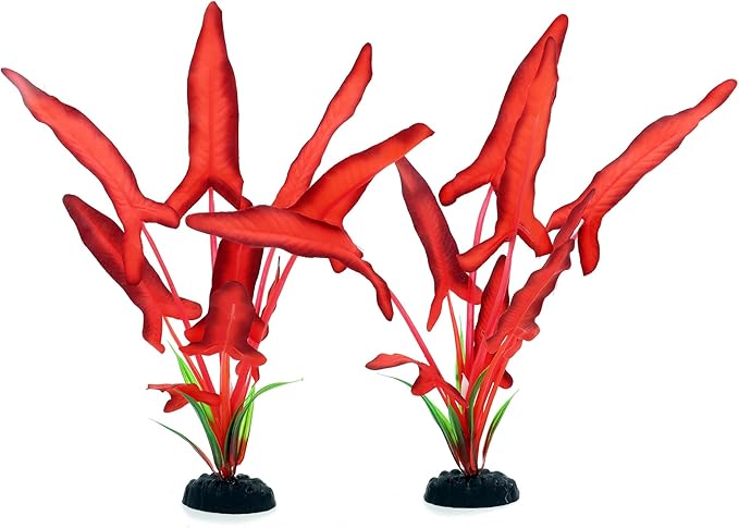 2-Pack 12 Inch Aquarium Silk Aquarium Plants, Artificial Plastic Plant for Small Tank, Goldfish, Fish Hides,Dark Red