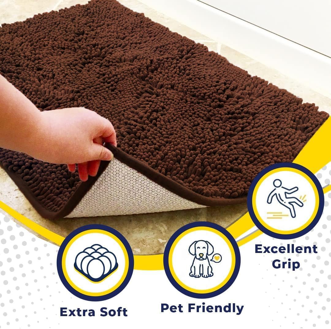 Muddy Mat® AS-SEEN-ON-TV Highly Absorbent Microfiber Door Mat and Pet Rug, Non Slip Thick Washable Area and Bath Mat Soft Chenille for Kitchen Bedroom Indoor and Outdoor - Chocolate Brown 6ft x 9ft