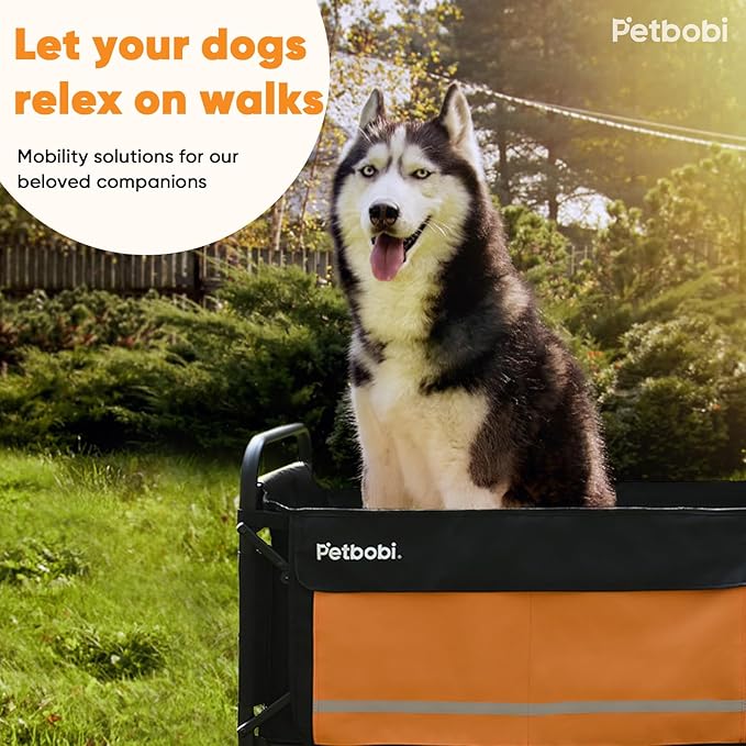 Petbobi Dog Wagon Stroller for Large & Medium Dogs - 2-in-1 Push-Pull Pet Stroller with Ramp, Foldable All Terrain Wagon Cart, One-Step Brake, Suitable for Outdoor Walks & Camping, Orange