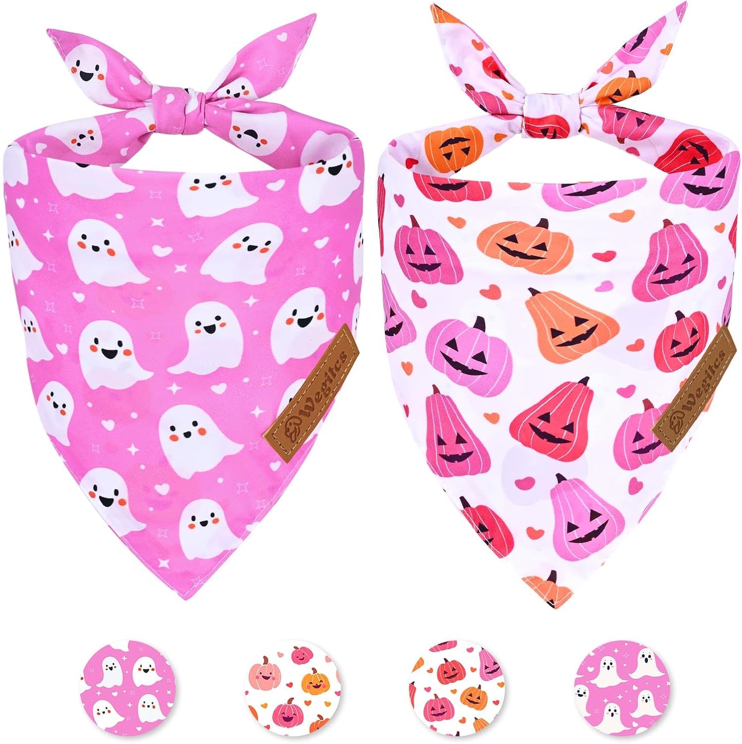2 Pack Halloween Dog Bandanas,Leather Brand Logo, Double-Layed Soft Skin-Friendly Fabric, Autumn Scarf Accessory for Boys & Girls,Suitable for Halloween, Daily Walks & Family Outings