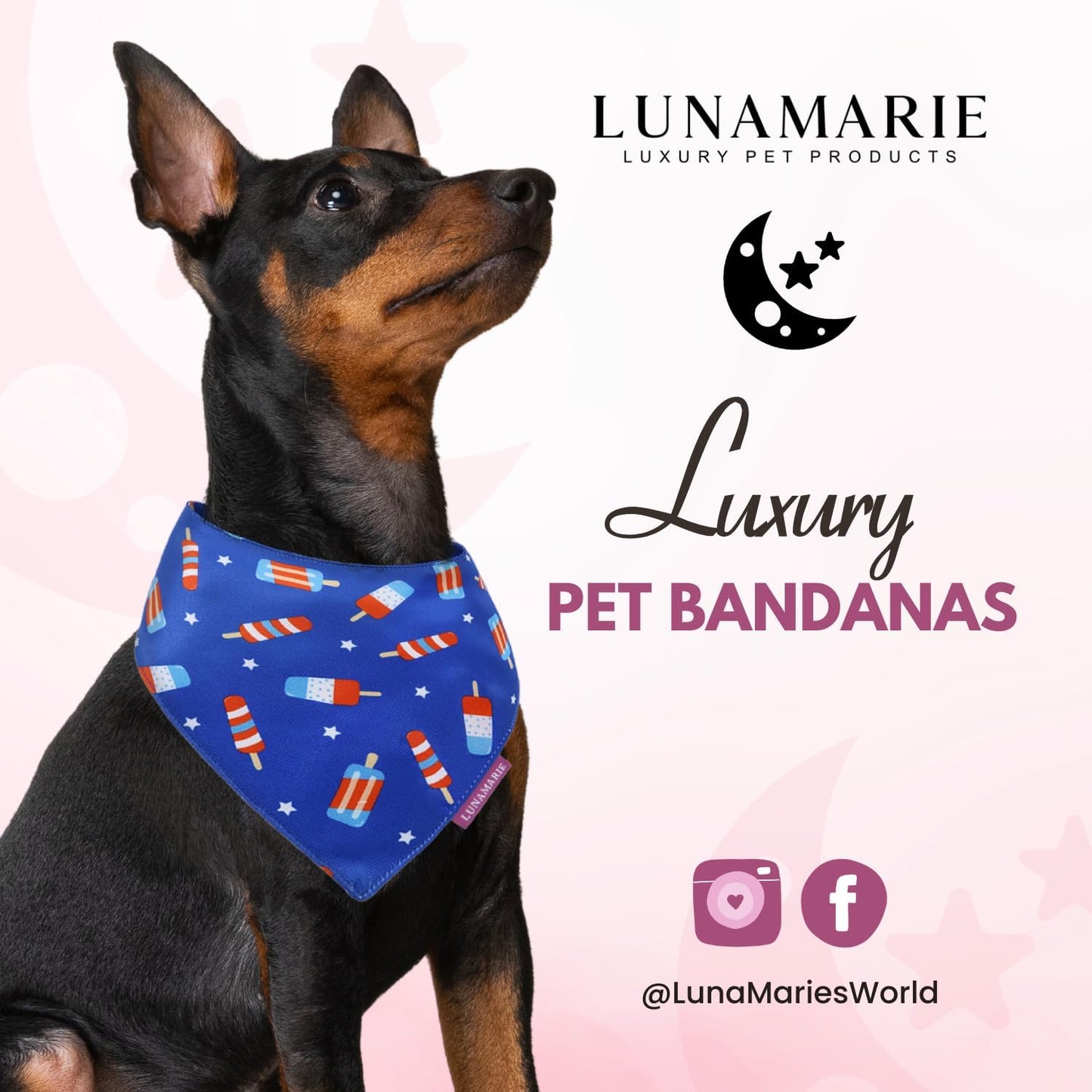 LunaMarie - 4th of July Summer Popsicle Ice Cream Pet Bandana | Luxury Dog Bandanas for Small Medium Large Dogs, Fourth of July, American Independence Day Fourth of July (4th of July, Small)