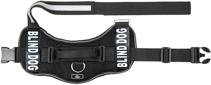 Doggie Stylz Blind Dog Vest Harness with Removable Patches and Reflective Trim. Comes with 2 Blind Dog Reflective Hook and Loop Patches. Measure Dogs Girth Before Purchase (Girth 30”- 42" Black)