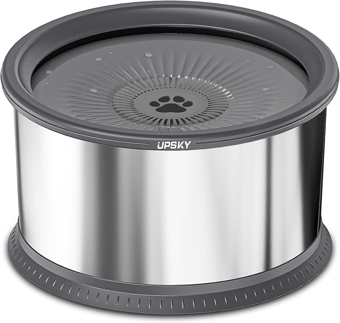 UPSKY 6.5L Dog Water Bowl,1.6 Gallon Super Large Capacity No Spill Dog Water Bowl,Stainless Steel Spill Proof Slow Water Feeder,No Splash Water Bowl with Anti-Slip Mat for Messy Drinkers Grey