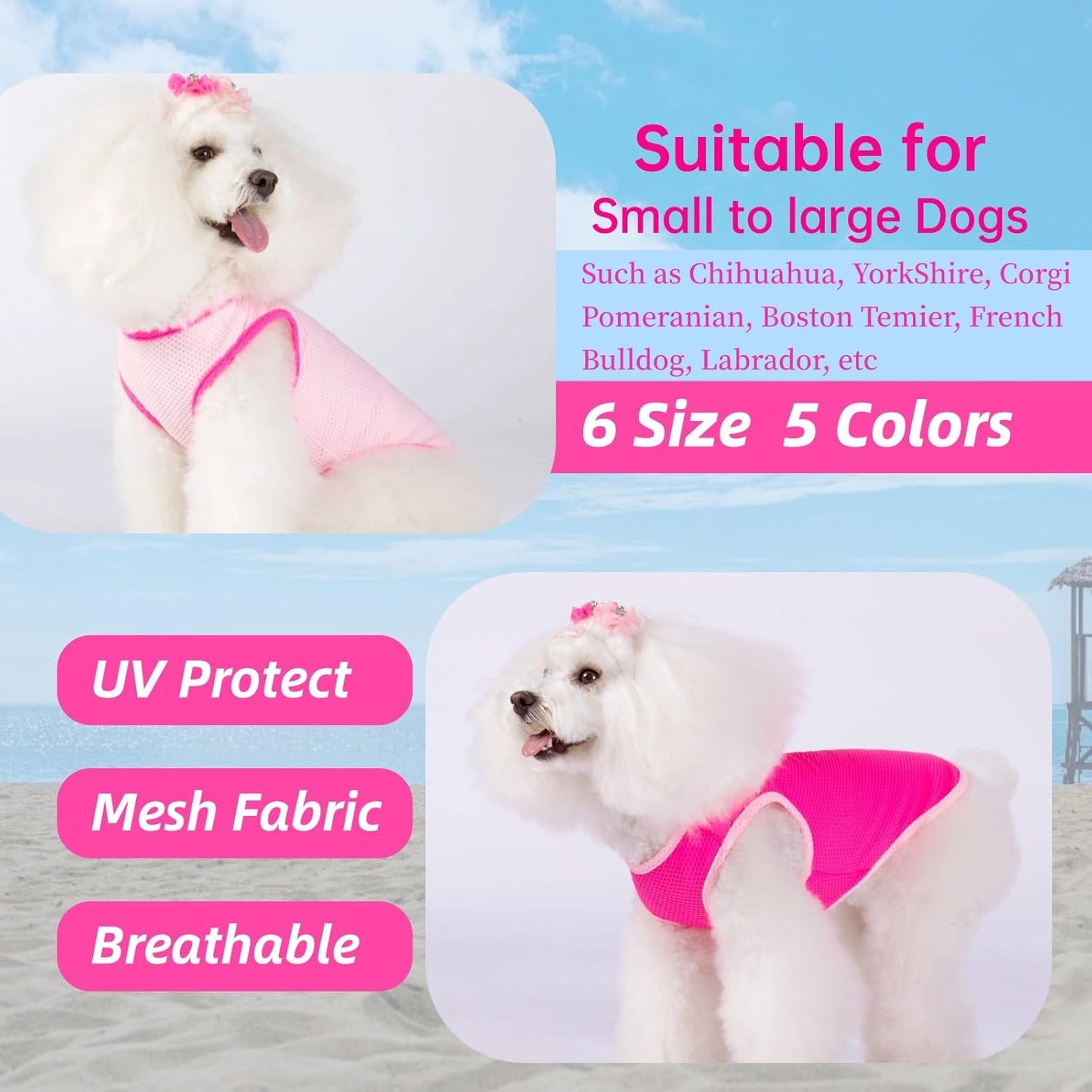 2 Pack Cooling Shirts for Dogs, Breathable Lightweight Dog Shirts for Small Dogs Girl, Sleeveless Sun Protection Shirt for Dog&Cat Puppy Vest Pet Apparel P23ST00601M