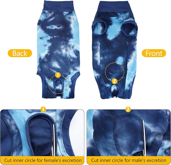 Recovery Suit for Dogs Male/Female Surgery Suit for Dog Tie Dye Shedding Suit Wound After Surgery Wear, Prevent Licking Wounds, E-Collar & Cone Alternatives Medium Blue2