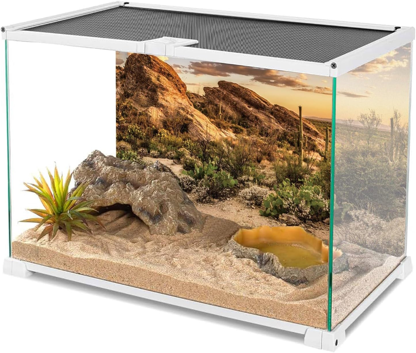 AWERT Reptile Habitat Background Blue Sky Oasis Cactus Sun and Desert Terrarium Background 48x18 inches Durable Polyester Background