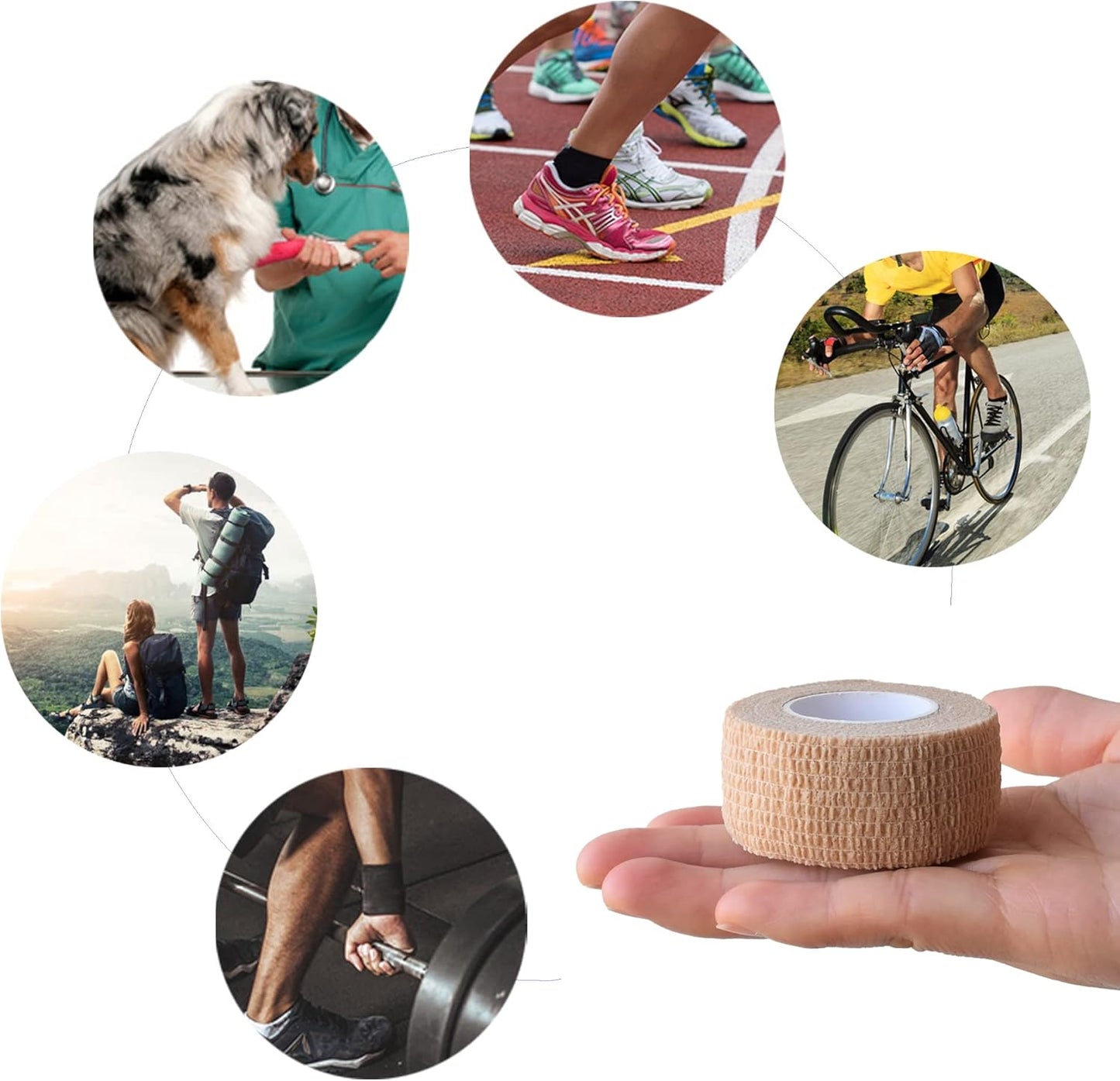 9 Pack 1" x 5 Yards Self Adhesive Bandage Wrap Self Stick Wrap for Ankle, Wrist, Finger, Sports, Breathable Cohesive Vet Tape for Pets (Skin Color)