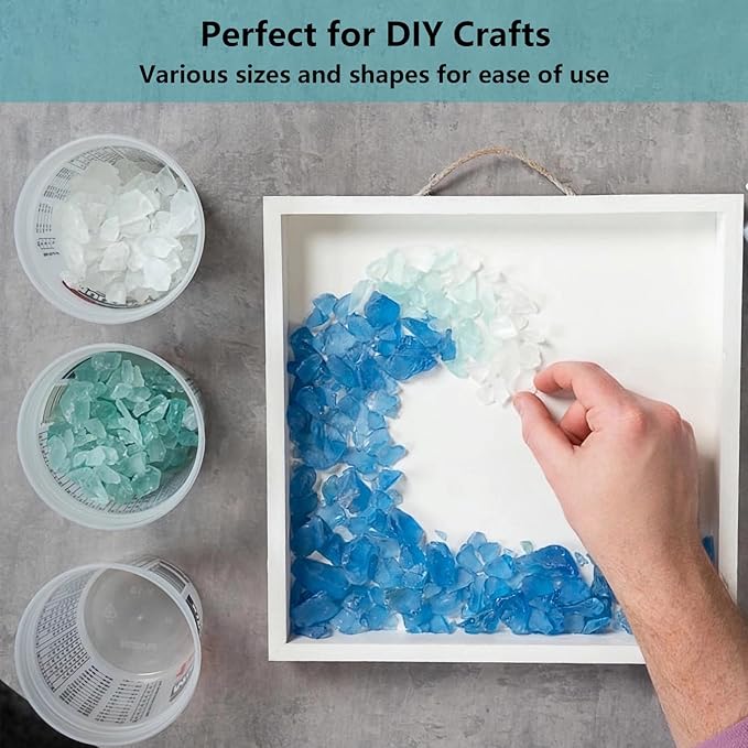 Sea Glass Block - 1LB Turquoise Frosted Sea Glass - Vase Filler and Aquarium Ornament, DIY Craft Supplies for Art, Sea Glass Decor, Beach Weddings, and Home Decor