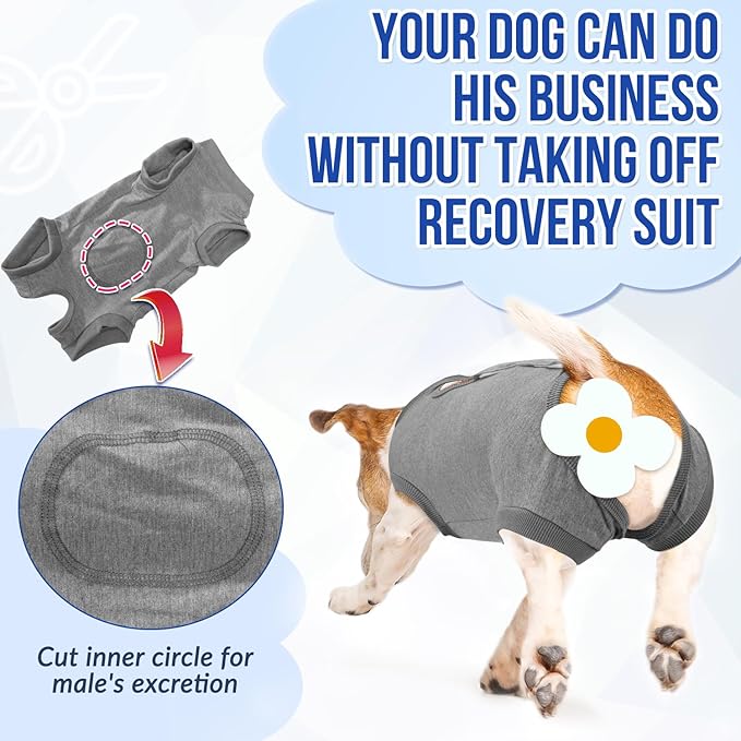 Lukovee Recovery Suit for Dogs, Onesie Surgery Recovery Suit for Female Male Dogs, Abdominal Wounds Cone E-Collar Alternative Prevent Licking Spay Recovery Suit (Grey,Medium)