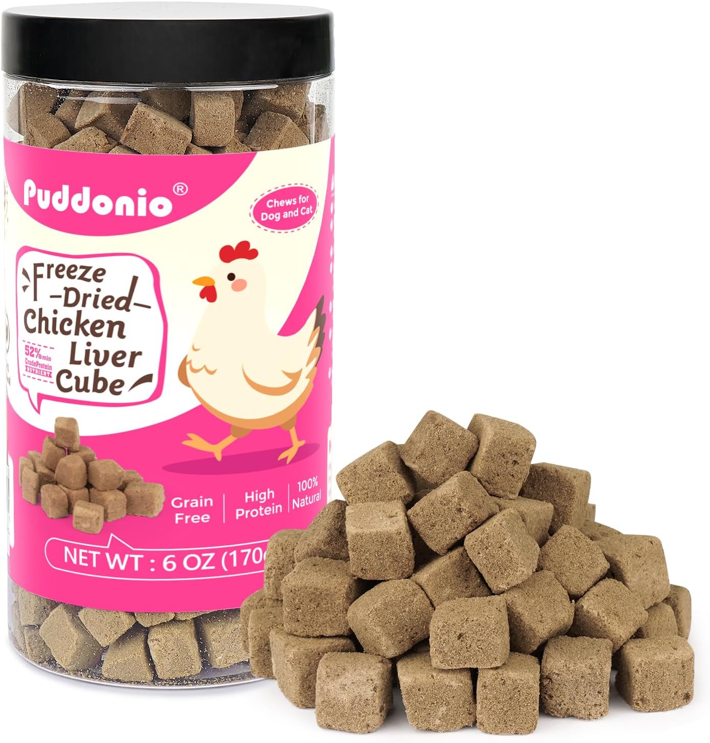 Freeze Dried Cats & Dogs Raw Treats, All Natural Single Ingredient Chicken Liver, High Protein Healthy Pet Training Treats or Food Topper, 6 oz