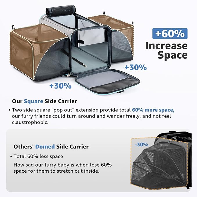 Cat Dog Carrier with Wheels, Expandable Rolling Soft-Sided Carrier for Small Cats and Dogs Under 25 LBS, Pet Carrier on Wheels with Locking Safety Zippers and Anti-Scratch Mesh (Grey)