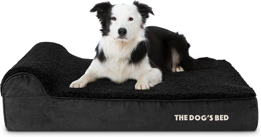 The Dog’s Bed Orthopedic Headrest Dog Bed Large Black Plush 40x25, Memory Foam, Pain Relief for Arthritis, Hip & Elbow Dysplasia, Post Surgery, Lameness, Veterinary Approved, Waterproof Washable Cover