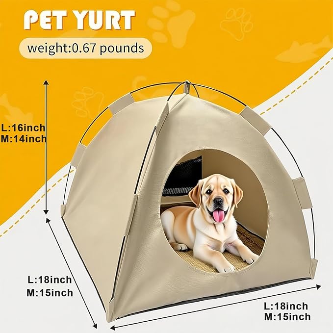 BreezyDen Pop-Up Pet Tent – Portable Hideaway for Cats & Small Dogs, Portable Indoor/Outdoor Pet Tent House with Mesh Window, Waterproof, Breathable, Scratch-Resistant, Fully Washable (Beige,M)