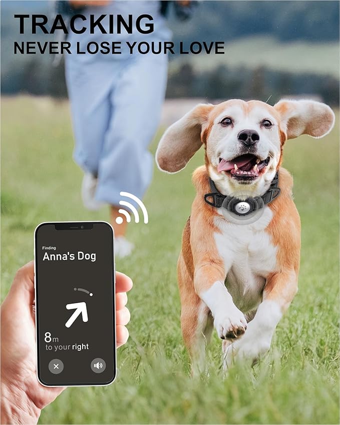 TagME Airtag Dog Collar,Waterproof Reflective Pet Collar with Airtag Holder,Soft Padded and Double D-Rings for Medium Dogs,Black