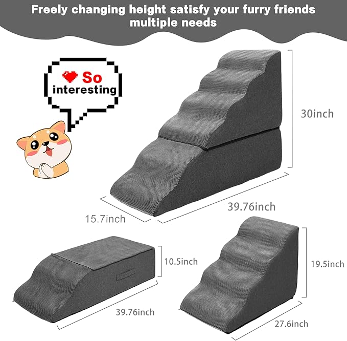 Dog Step Stairs for High Beds 30-36 inches Tall, 6-Step Doggy Steps for Puppies, 33D Foam Pet Stairs Steps for Small Meduim Dogs, Dog Ramp for Old Dogs/Cats, Dark Grey