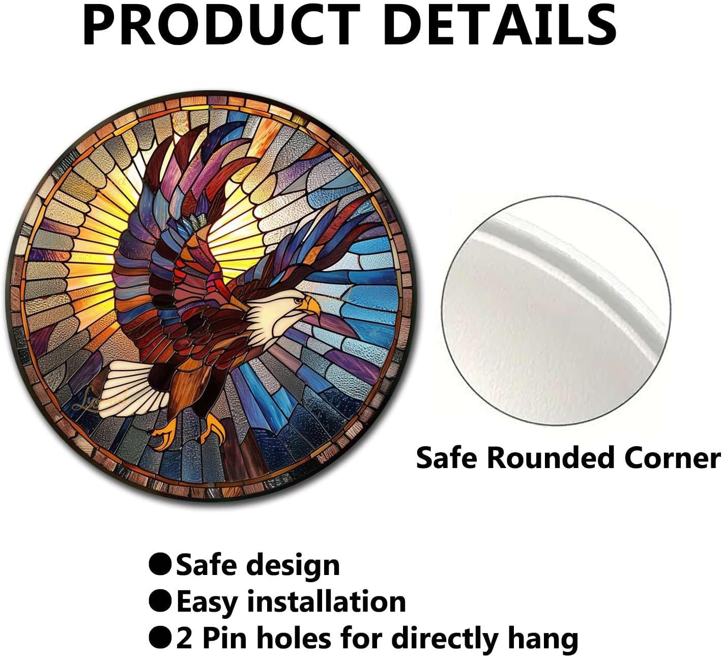 Lygond Metal Sign Tin Sign Circular Stained Glass Eagle Bathroom Decor For Club 12×12 Inches