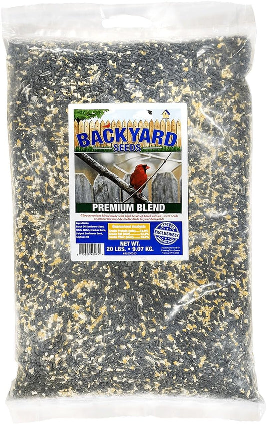 Backyard Seeds Premium Blend Bird Seed 20 lb - to Attract Songbirds - Wild Bird Food Mix with Black Oil Sunflower (20 Pounds)