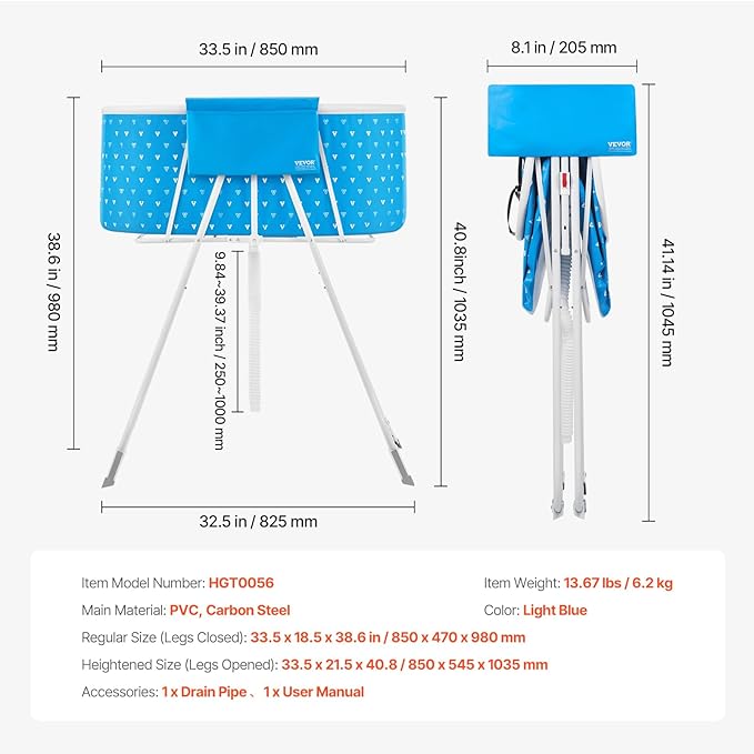 VEVOR Portable Dog Bathtub, Elevated & Foldable Space-saving Pet Shower Station with Quick Drainage, Bathing Tub for Washing & Grooming Small and Medium Size Dogs and Cats Indoor & Outdoor, Light Blue