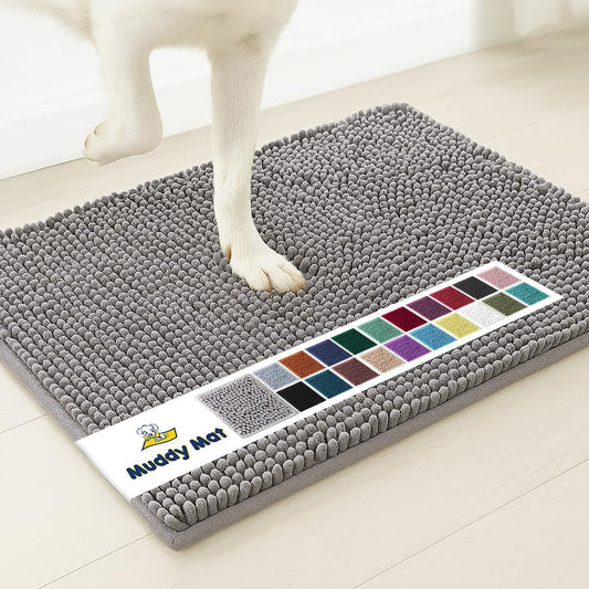 Muddy Mat® Original Dog Door Mat for Muddy Paws, Super Absorbent Microfiber, Non-Slip Washable Pet Rug, Quick Dry Chenille Entryway Carpet, Machine Washable Indoor Outdoor mat, Grey 24"x120"