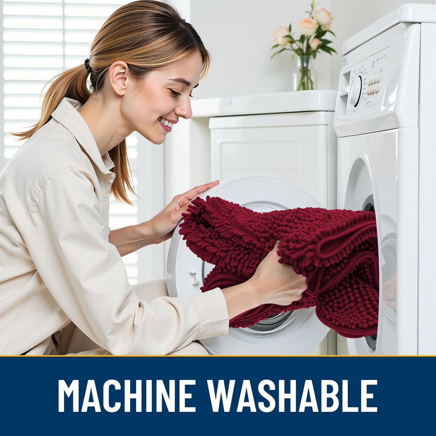 Smiry Dog Door Mat for Muddy Paws 36x24, Absorbs Moisture and Dirt Doormat, Non-Slip Washable Quick Dry Chenille Front Door Mat Indoor Entrance, Entryway Carpet for Inside Floor, Burgundy