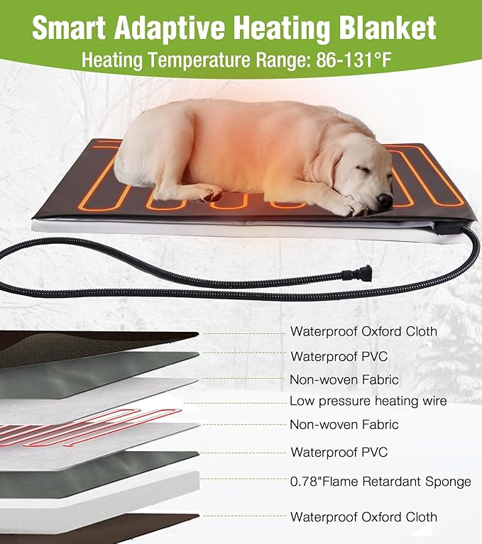 Large Outdoor Heated Dog House with Porch, All-Around Insulated Liner, Weatherproof Outside Dog House with Anti-Bite Metal Frame, Dog Kennel for Small Medium Large Dogs