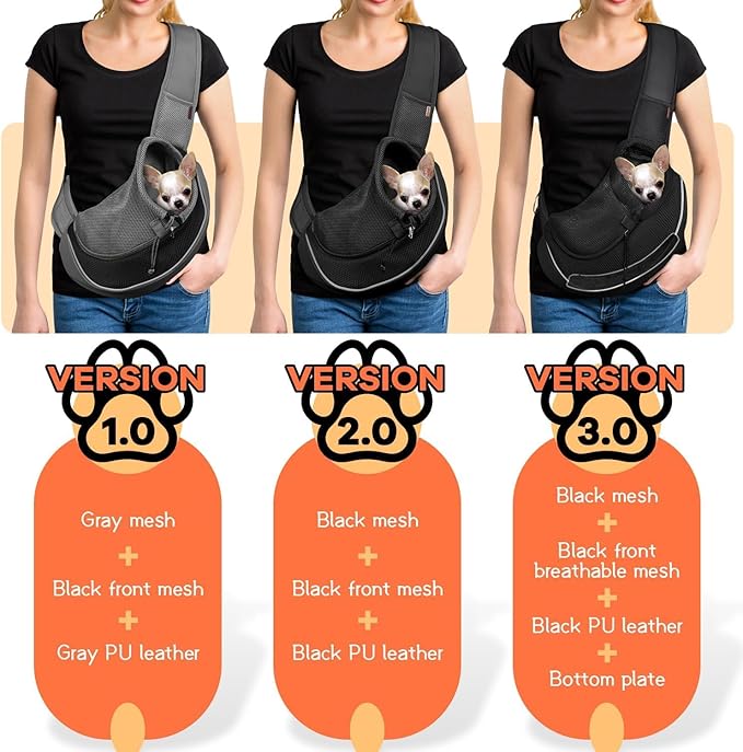 YUDODO Pet Sling Carrier for Small Dogs & Cats – Hands-Free Puppy Carrier with Safety Hook, Large Zipper Pocket, Soft Breathable Mesh, Adjustable Strap & Reflective Strip (Black 1.0 L)