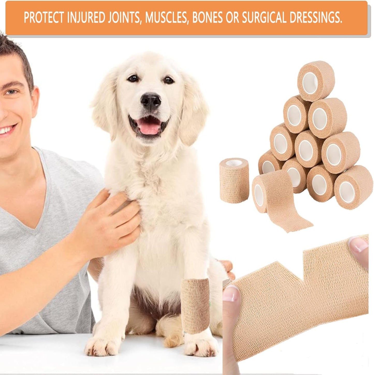 Self Adhesive Tape Wrap 15Rolls,Non-Woven Self Adherent Vet Wrap Tape,5CM x 5Yard | Cohesive Bandage Tape for Wrist & Ankle,Elastic Grip Cover (Skincolor-15Rolls)