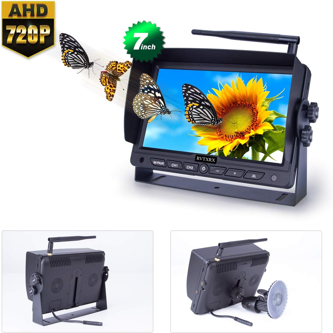 Digital Wireless Backup Camera Kit, 7 Inch Display and 720P HD Resolution, Wide Angle Rear View Camera with Night Vision, 190ft Wireless Reverse Camera System Suitable for Truck, Motorhome, 5th Wheel