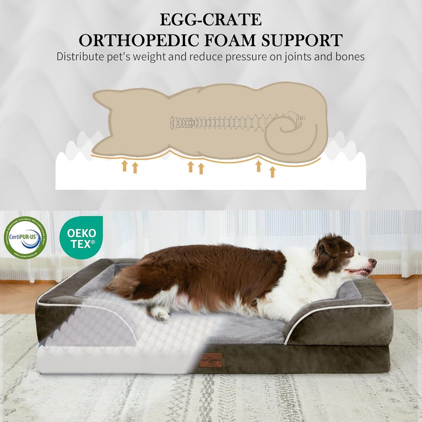 Comfort Expression XL Dog Bed for Extra Large Dogs, Waterproof Orthopedic Foam Dogs Beds with Bolster, Washable Dog Sofa Pet Bed with Removable Cover & Non-Slip Bottom(X-Large,Dark Green)