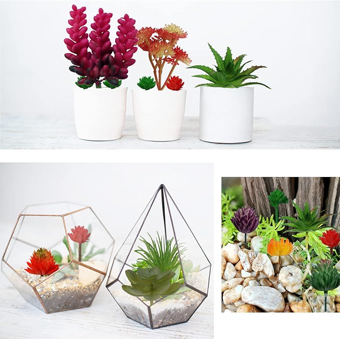 22pcs Colorful Fake Succulents, Mini Artificial Succulents for DIY Crafting Home Terrarium Floral Wall Garden Arrangement Office Decoration (Unpotted)