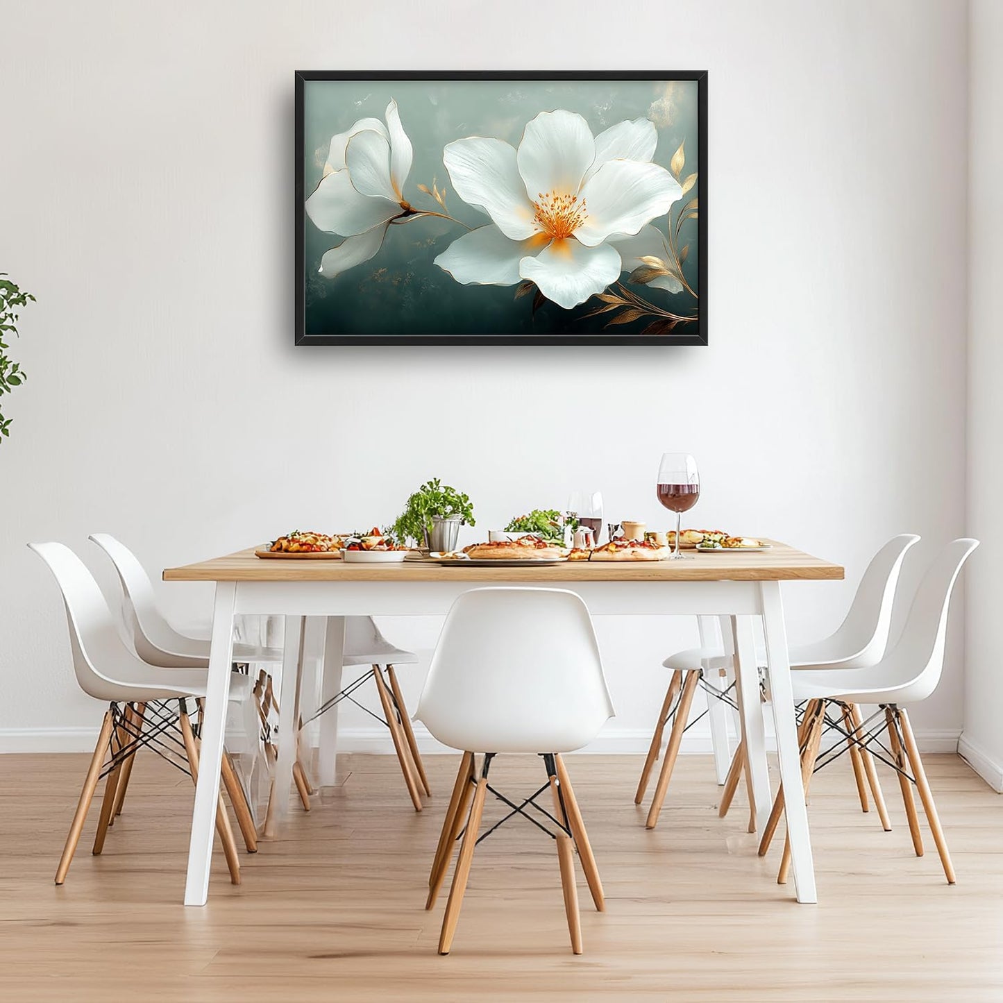 Large White Floral Wall Art for Living Room, Flower Canvas Oversized Wall Decor, Aesthetics Framed Pictures Painting Print Artwork for Bedroom Office 36L" x 24W"