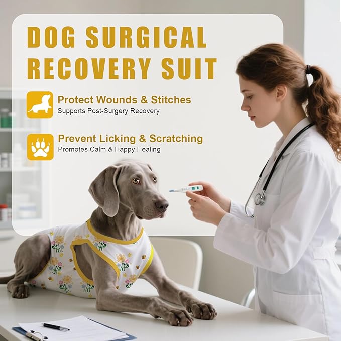 Recovery Suit for Dogs After Surgery, Professional Dog Surgical Suit for Female Spay, Male Neuter, E-Collar & Cone Alternative Dog Onesie for Abdominal Wounds Skin Disease, Yellow, S