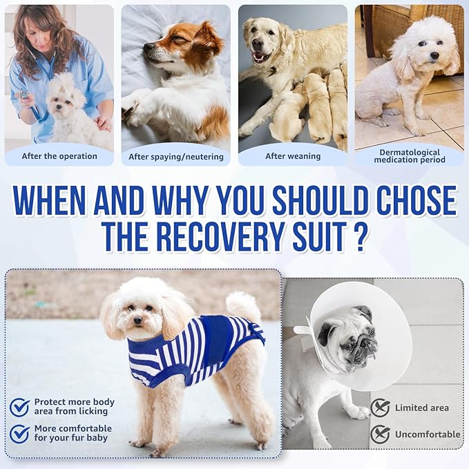 Lukovee Recovery Suit for Dogs - Zipper On Onesie for Female & Male Dogs, Abdominal Wounds Cone E-Collar Alternative, Prevent Licking - Spay Recovery Suit (X-Large, Blue & White)