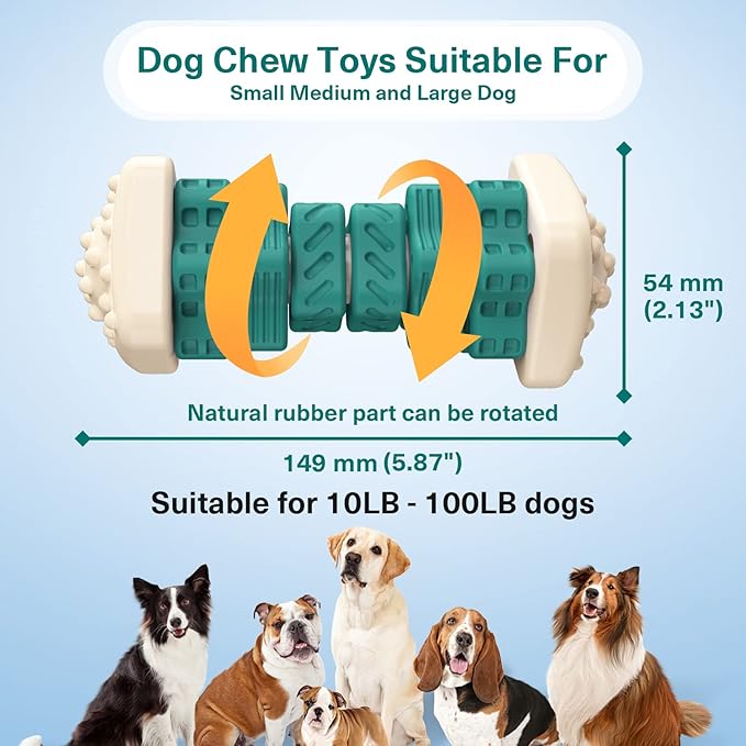 Pceotllar Indestructible Dog Chew Toys, Interactive Puzzle Toys with Beef Flavor, Safe Rubber for Aggressive Chewers - Large, Medium, Small Dogs - Green