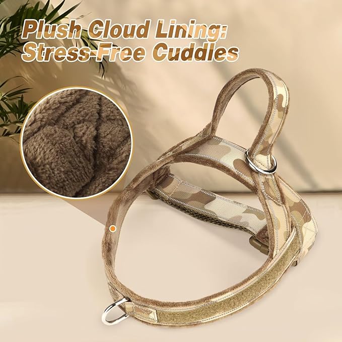 Forestpaw No Pull Dog Harness - Soft Flannel Padded Tactical Dog Vest Harness with Quick Release Buckle, Adjustable Reflective Pet Harness for Medium Dogs Walking Training,Brown Camouflage M