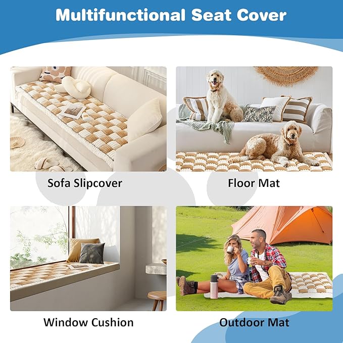 VClife Dog Bed Mat for Car Backseat Extender, Anti Slip Plaid Pet Bed Mat for Car Backseat Extender, Furry Dog Sofa Couch Cover, Washable Travel Dogs Bed for Cars, SUV, Small Truck, 51"×23.6"