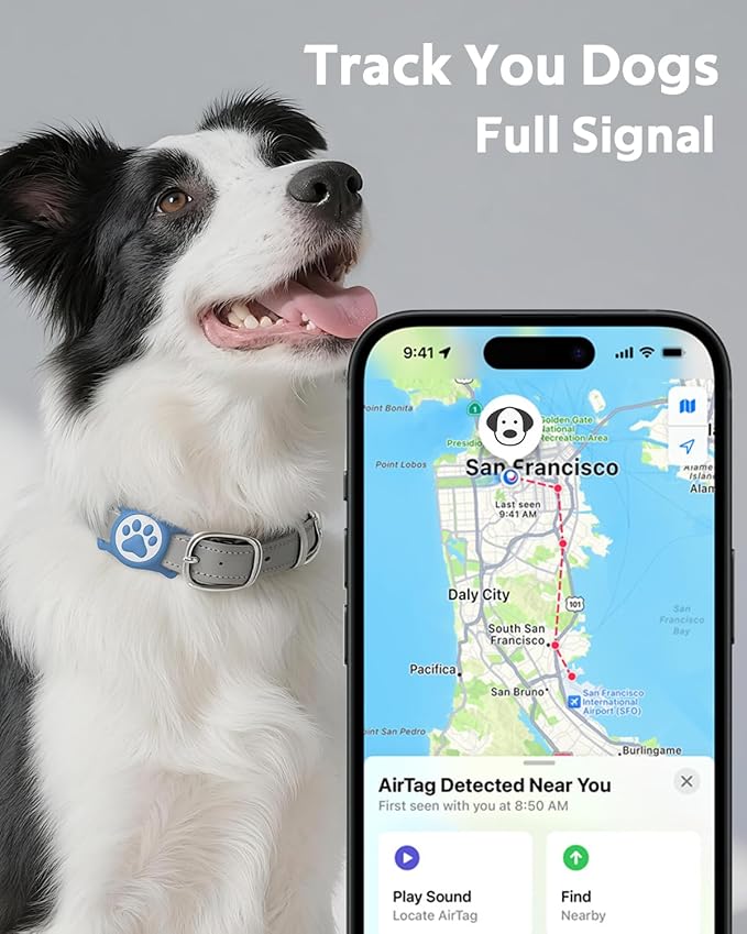 IP68 Waterpoof Dog Airtag Holder, Stretchy Silicone Full Body Covered Apple Air Tag Holder for Dog Cat Collar Fit All Width Collar (Blue, 1 Pack)