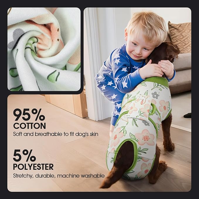 FUAMEY Dog Recovery Suit Male,Dogs Surgery Neuter Suits Puppy Spay Shirts for Female Protect Dog's Skin Anti Licking Abdominal Wounds Doggie Onesie Pet Bodysuit Alternative to Cone Rabbit Flower M