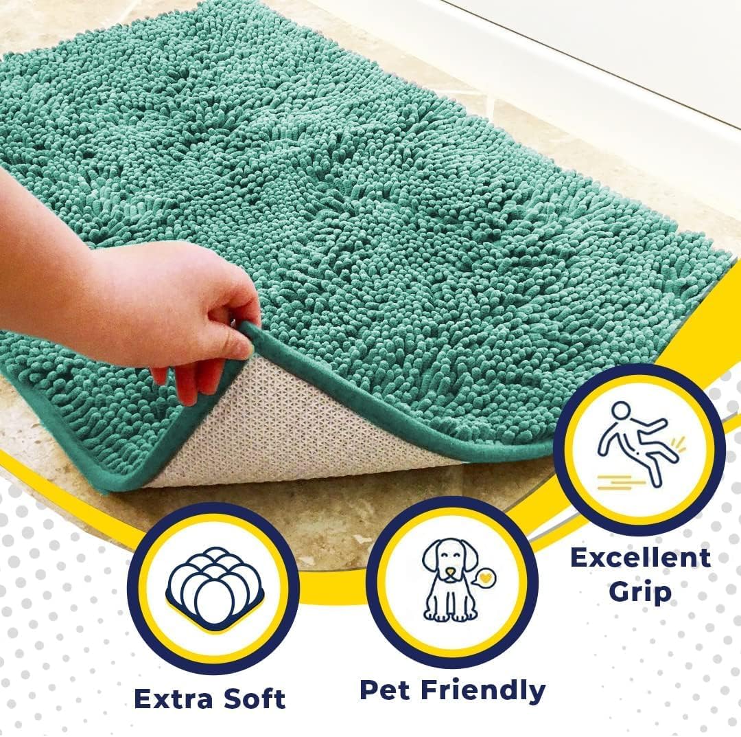 Muddy Mat® Shown on TV–Super Absorbent Microfiber Dog Door Mat for Muddy Paws, Non-Slip Washable Pet Rug, Quick Dry Chenille Entryway Carpet, Machine Washable Indoor Outdoor mat–Seafoam Green 35"x24"