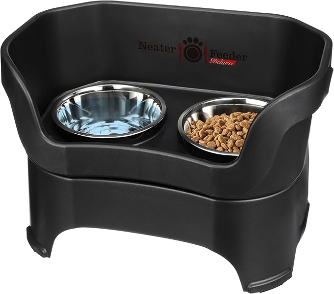 Neater Pet Brands Neater Feeder Deluxe Mess Proof Dog Bowls Elevated for Large Dogs Over 40 lbs, Made in USA, No Spill Raised Dog Food Bowl Stand Feeding Station, Food and Water Bowl Set, Black