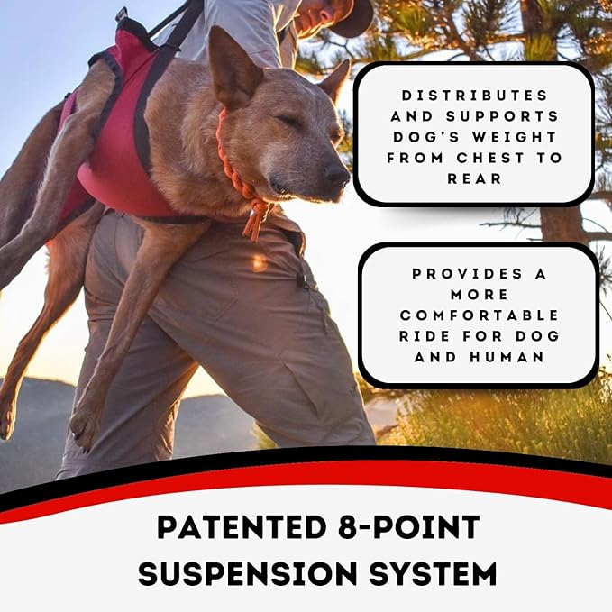 Fido Pro Airlift Emergency Dog Rescue Sling - XL 2 Person Carry System for Extra Large Dogs - Adjustable Shoulder Padding - Lightweight, Packable Dog Sling for Hiking, Skiing - Fits Dogs 70-160 lbs