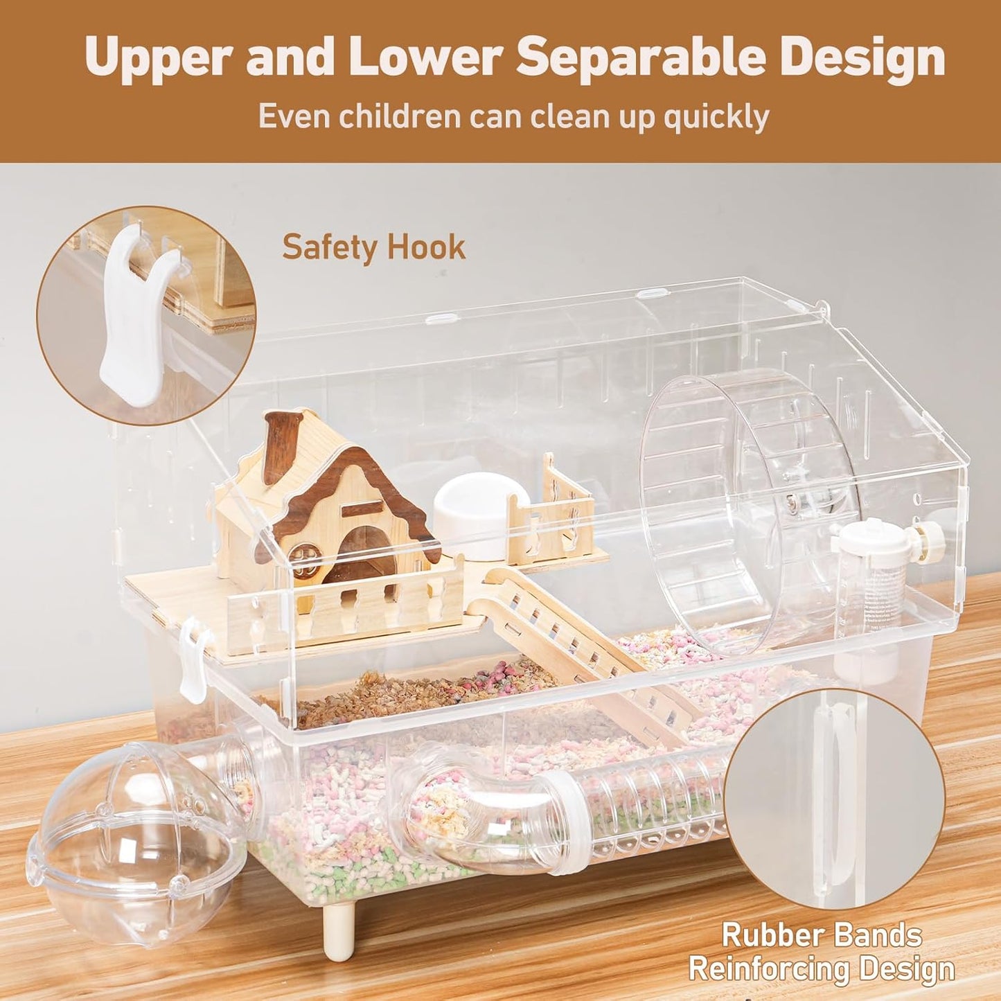 Hamster Cage 8 in 1 with All Accessories, Portable Hamster Cages with Full Transparent Viewing, Excellent Ventilation, Castle Habitat, Dwarf Hamster Cage Suitable for Gerbil, Other Small Animals