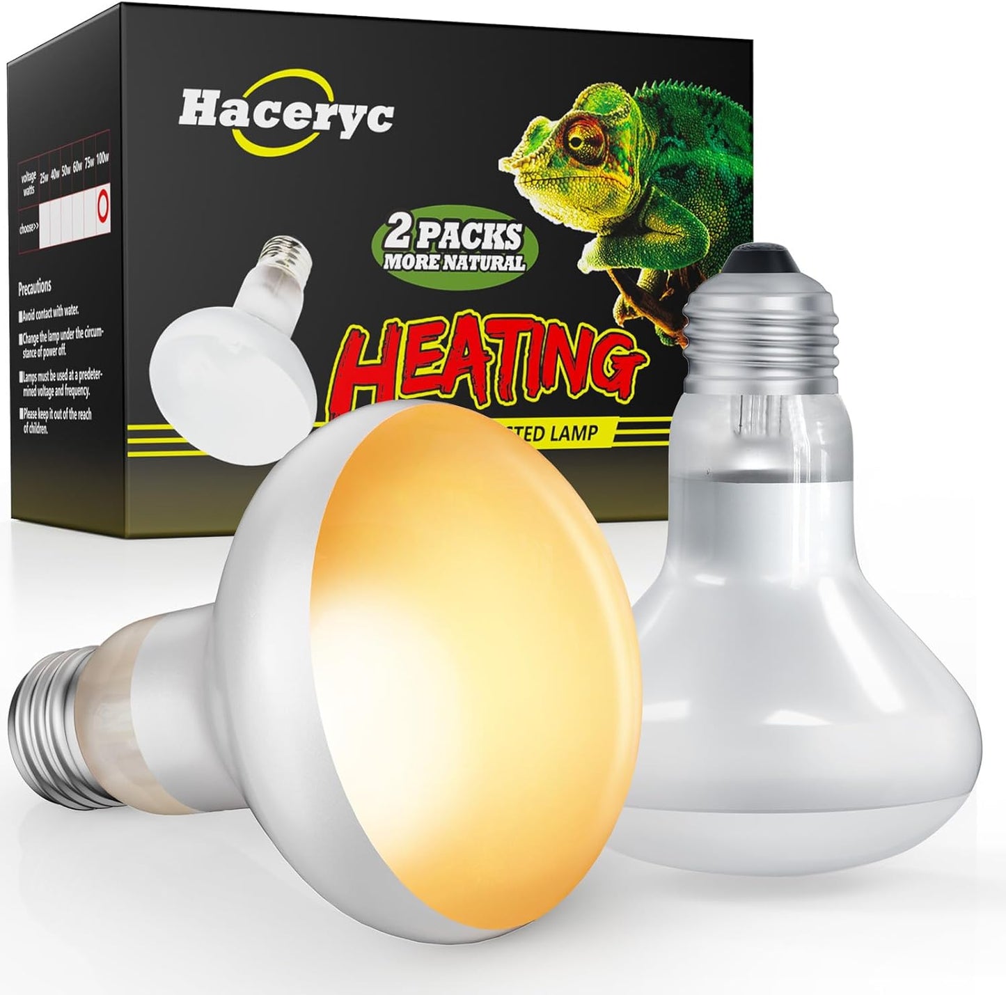Reptile Heat Lamp, 2 Pack 100W Heat Lamp Bulbs for Reptiles, Amphibians Basking Heat Lamp Bulbs, UVA Daylight Basking Light for Reptiles, Bearded Dragon, Lizard, Turtle, Chicken
