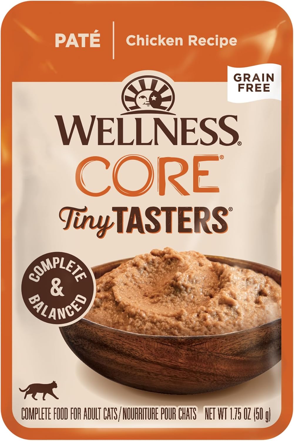 Wellness CORE Tiny Tasters Pate Adult Wet Cat Food, Natural, Protein-Rich, Grain Free, 1.75 Ounce Pouch, 12 Pack (Chicken)