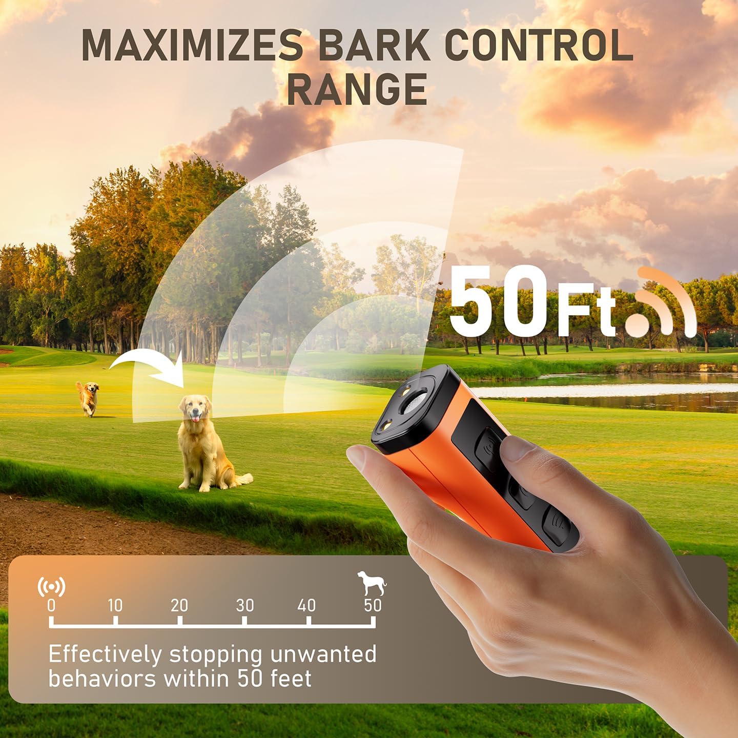 Dog Bark Deterrent Devices Rechargeable Anti-Barking Device for Dogs 50ft Long Range Ultrasonic Correct Your Dog's Bad Behavior at the Push of aButton Better Than Shock Collars or Dog Training Collars