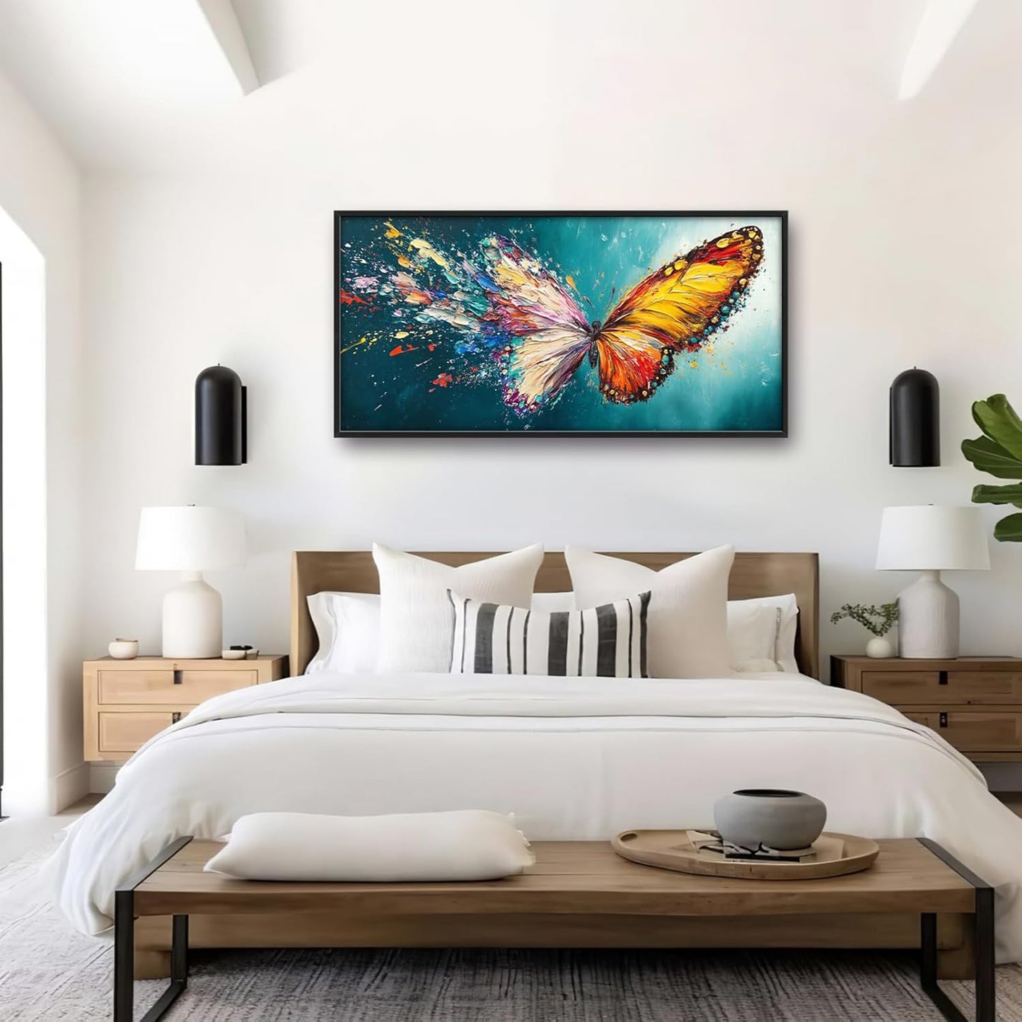 Extra Large Framed Abstract Butterfly Wall Art,Colorful Graffiti Wall Decor,Splashing Wings Pictures for Living Room,Canvas Print Painting Modern Artwork Bedroom Office Bathroom Home Decor 60L x30W