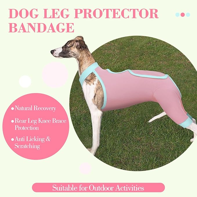 ROZKITCH Dog Surgery Leg Sleeve Rear Legs, Male Female Pet Prevent Licking Wound Elbow Knee Protector, Dog Recovery Suit Cone Collar Alternative Pants Shirt for Wound Heal Wrap Pink M