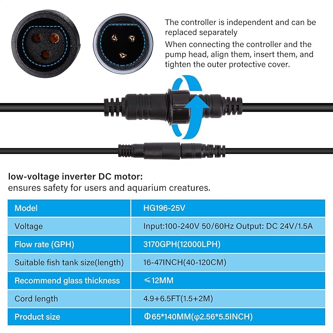 hygger Aquarium Wavemaker Pump with LED Controller: Ultra-quiet Submersible Power Head with Magnetic Base-Circulation water Pump for Freshwater Saltwater Tank