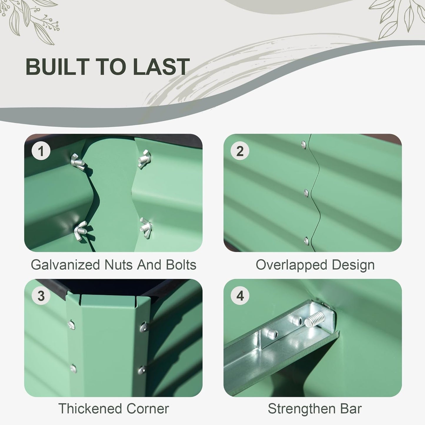 Domi Raised Garden Beds Outdoor, 8x4x2ft Thickening Tall Metal Rectangular Deep Root Box Planter for Vegetables, Flowers, Herbs, and Succulents 2" Deep w/ 456 Gallon Capacity - Green