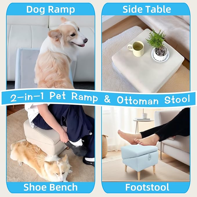 Split Ottoman Dog Ramp, Folding Pet Ramps Stairs for Couch, Pet Ramps Stairs for Small and Large Dogs, Holds up to 220 lbs (Beige, One Size)